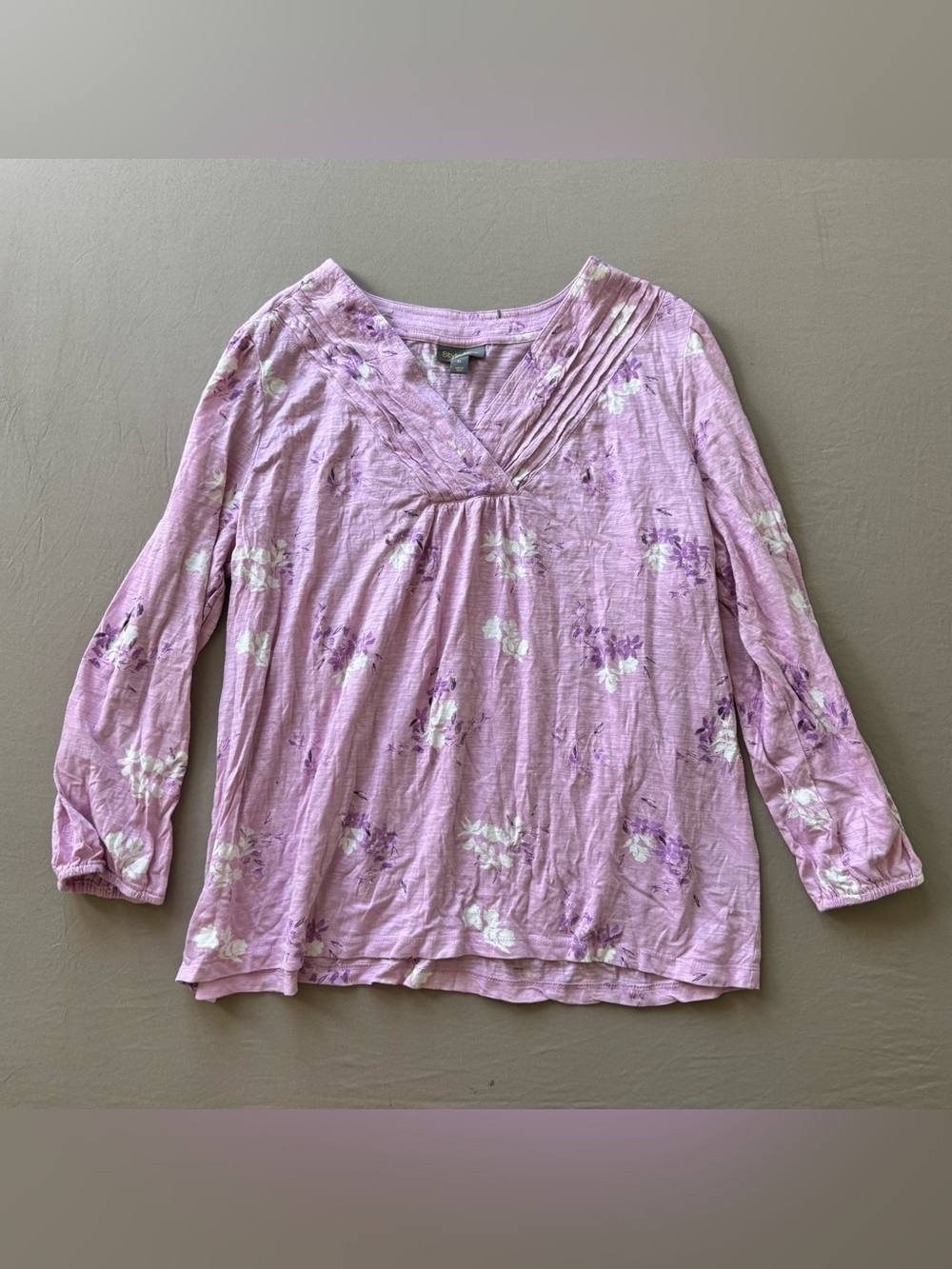 Style & Co. Floral Pintuck V-Neck Knit Top - Picture 2 of 7